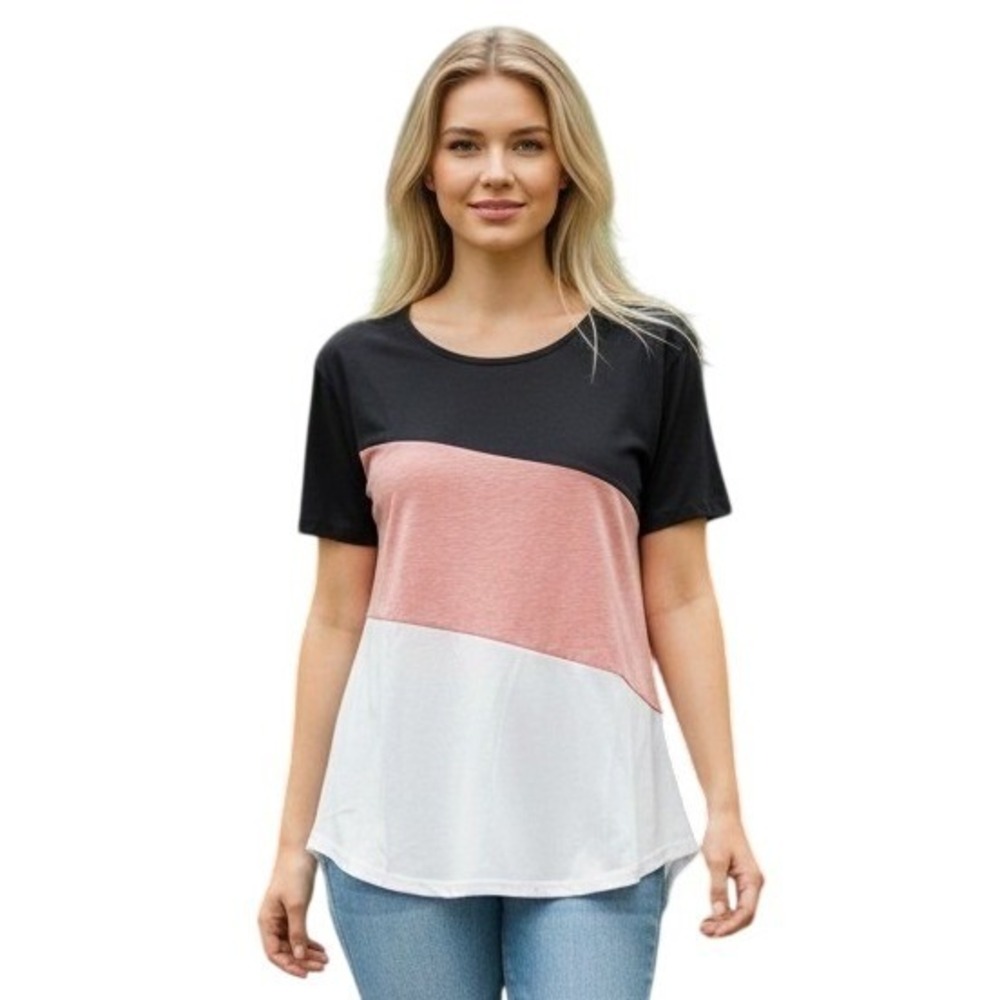 DRESSFO short sleeve top peach black and white ladies XL NWT Layering piece